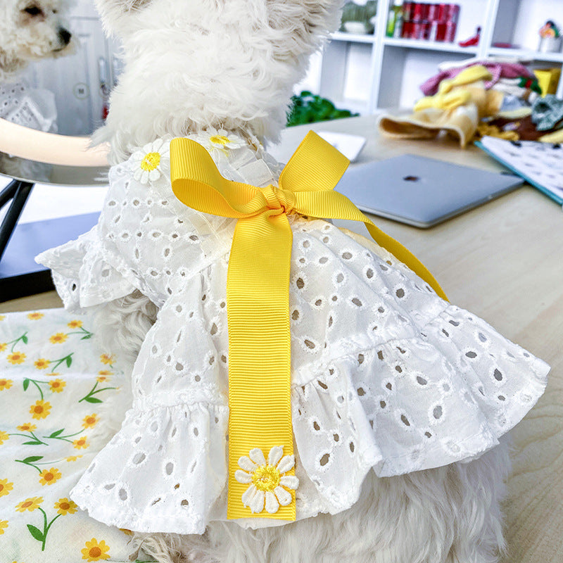 Daisy Flower Princess Skirt for Dogs with Bow