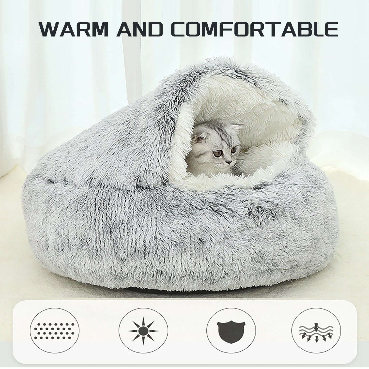 Plush Round Hooded Cat Bed