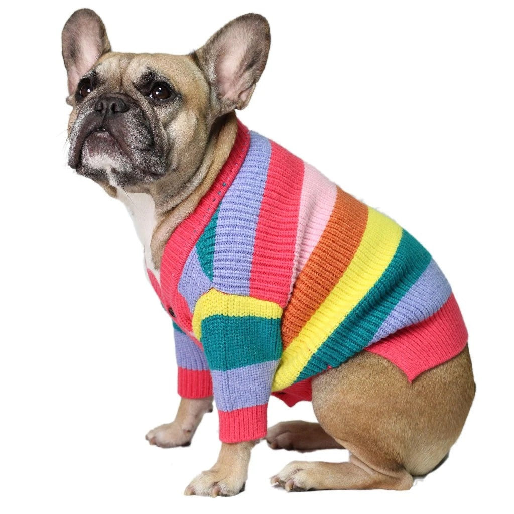 Rainbow Stripe Cardigan for Dogs (Dog Sweater)