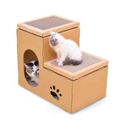 Corrugated Cat House with Two-Tier Scratch Board