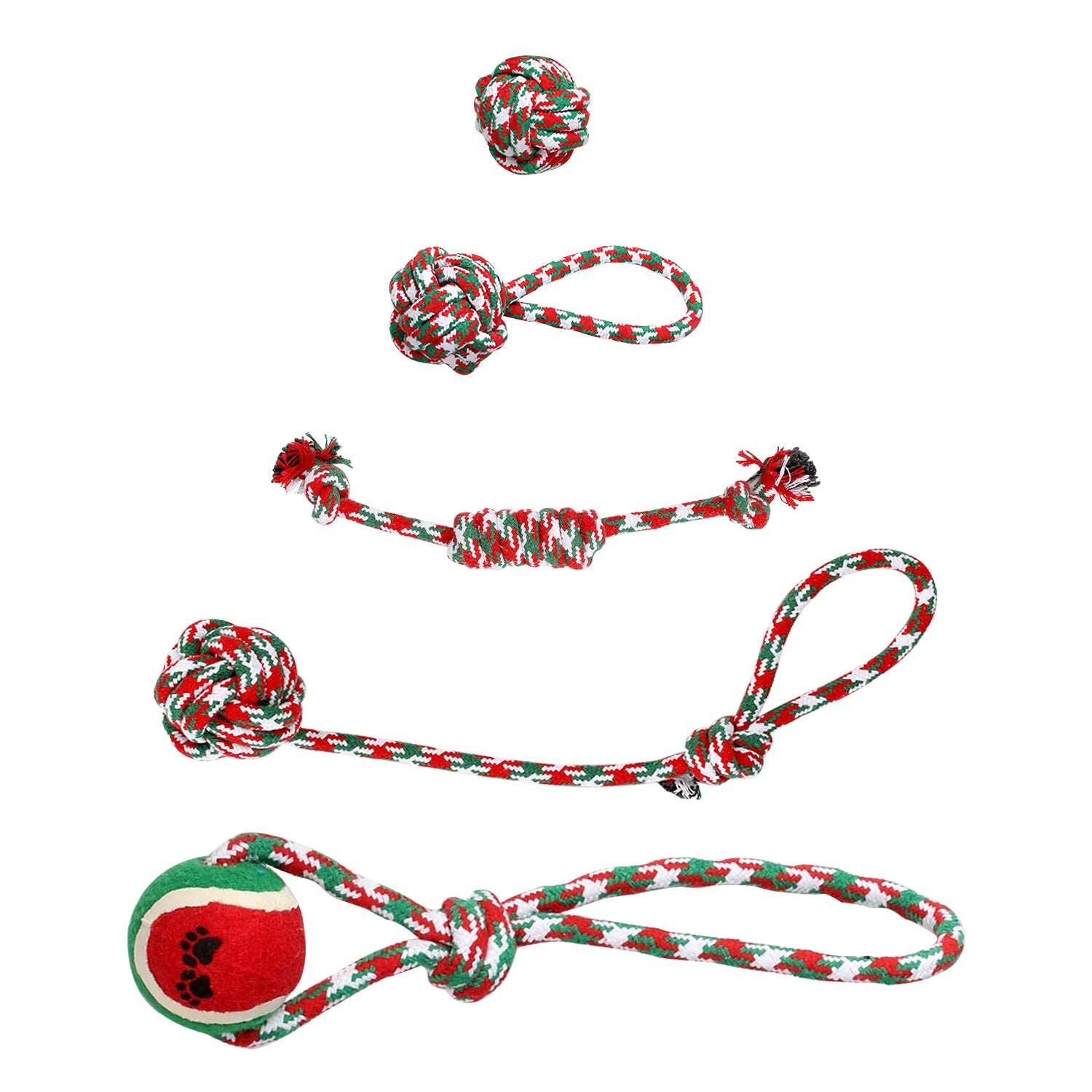 5Pcs Christmas Dog Rope Chew Toys Set