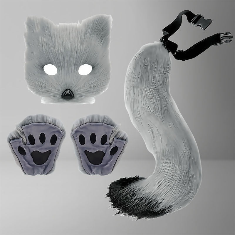 Cute Fox Mask Plush Cat's Paw Gloves Set