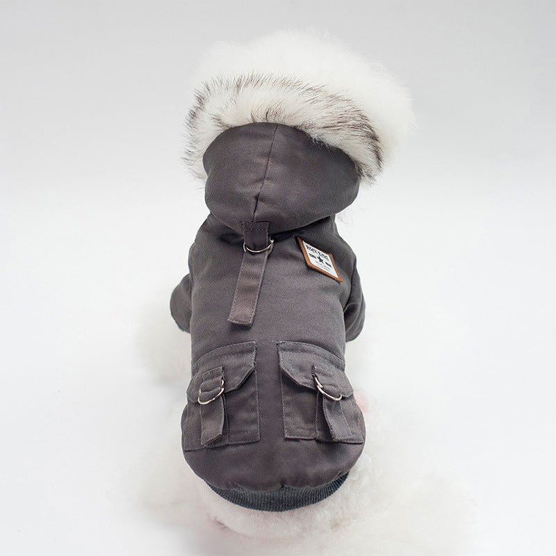 Stylish Military Dog Jacket with Hood and Pockets