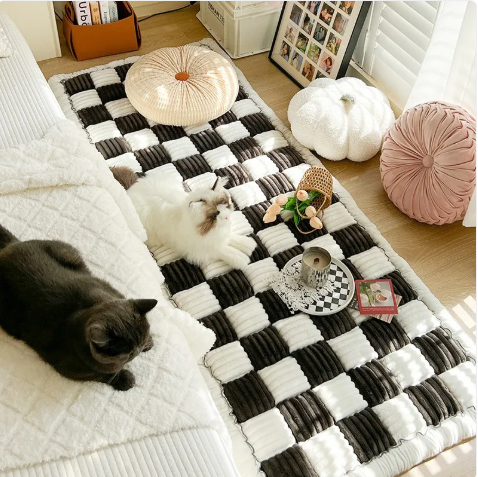 Cream Plush Rectangular Bed Cushion For Pets