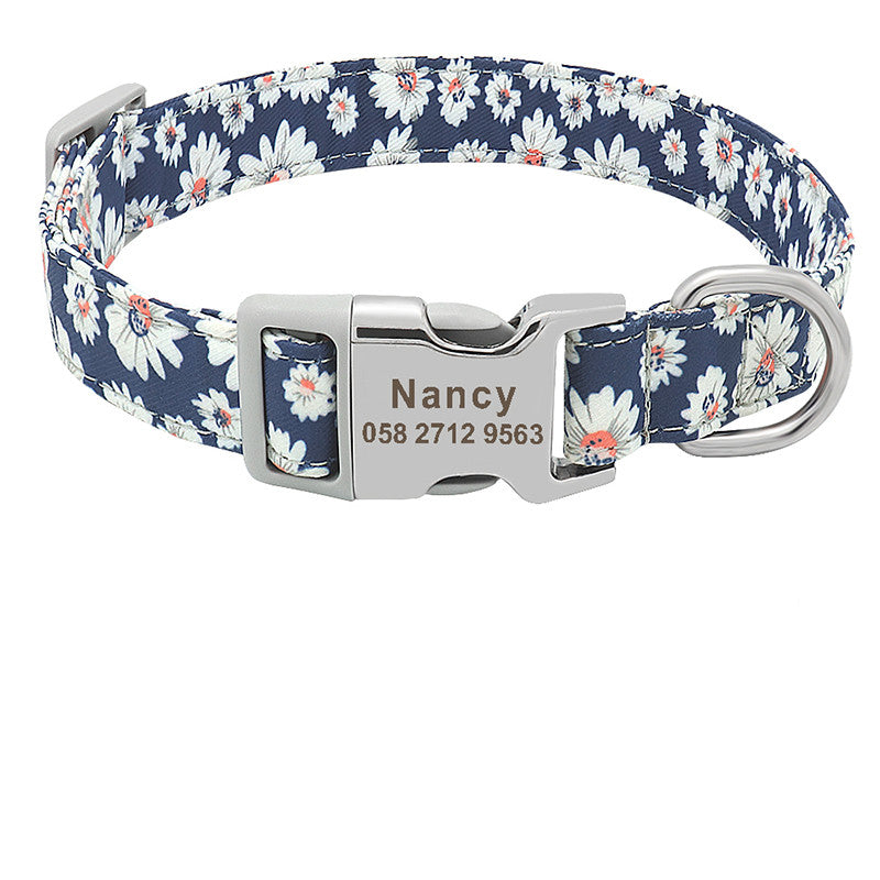 Floral Dog Collar with Engraving for Small to Large Breeds