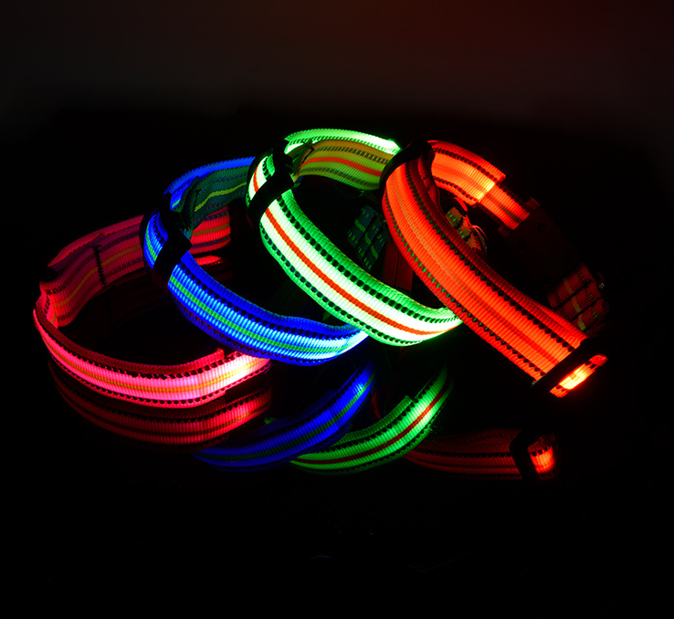 LED Dog Collar with Reflective Strips
