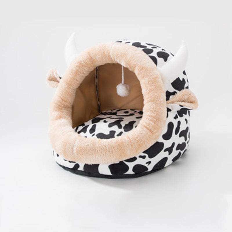 Cartoon Half-Enclosed Pet Bed for Dogs and Cats