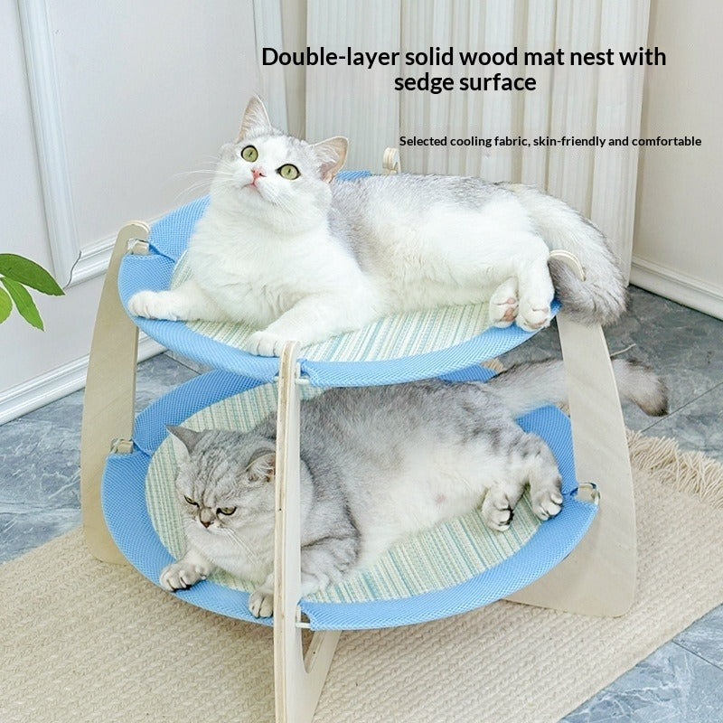 Woven Rattan Cooling Mat Solid Wood Cat Bed