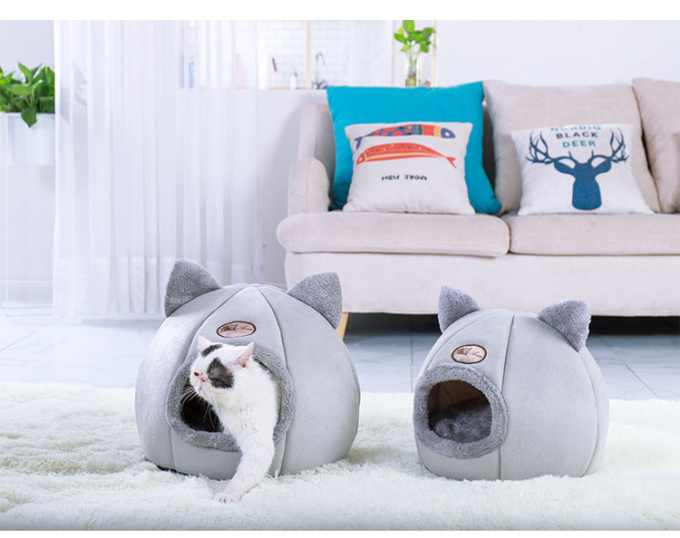 Warm Semi-Enclosed Cat and Dog Bed for Deep Sleep