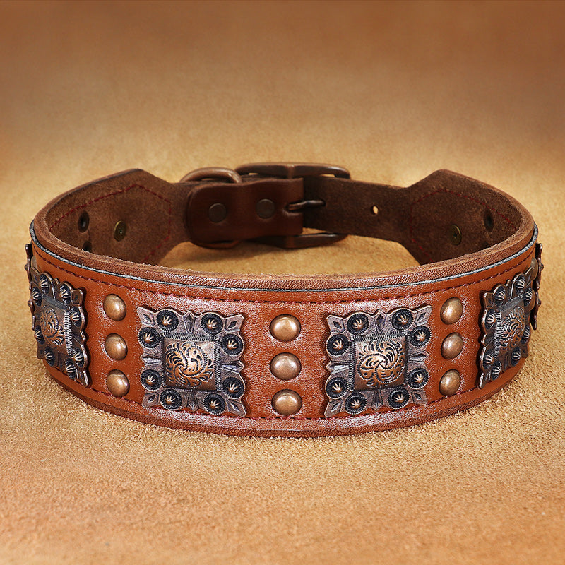 Anti-Bite Cowhide Rivet Dog Collar