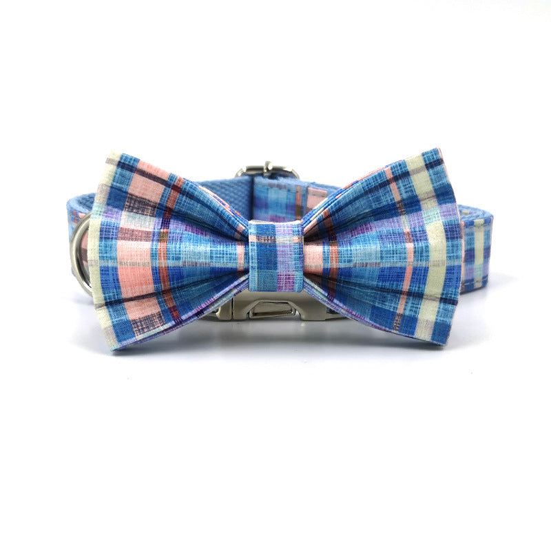 Double-Layer Plaid Dog Collar with Bow Design
