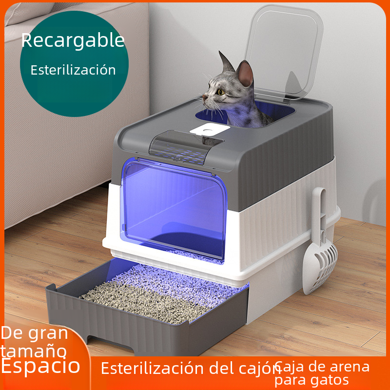 Extra Large Enclosed Cat Litter Box with Drawer System