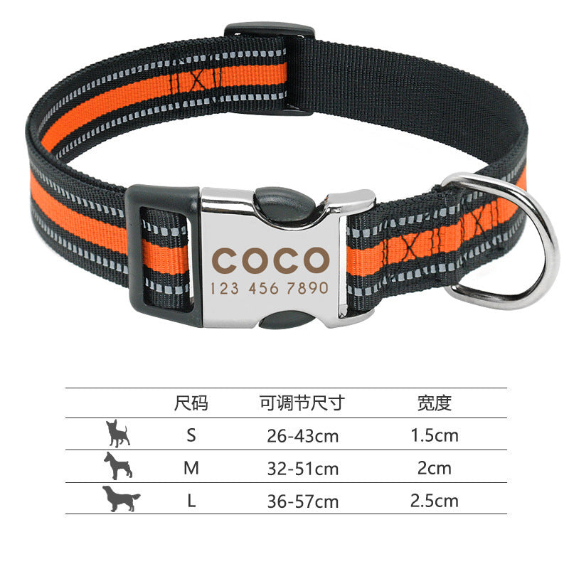 Reflective Dog Collar with Engraving for Pets