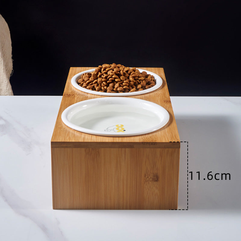 Large Dog Ceramic Bowl with Bamboo Stand and Neck Guard