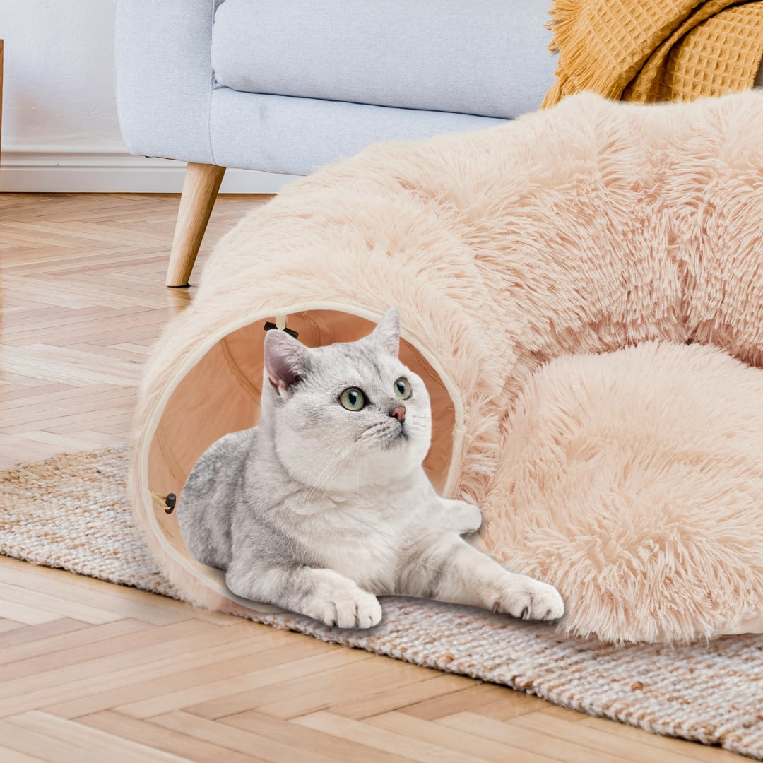 Cat Tunnel with Plush Bed for Cats