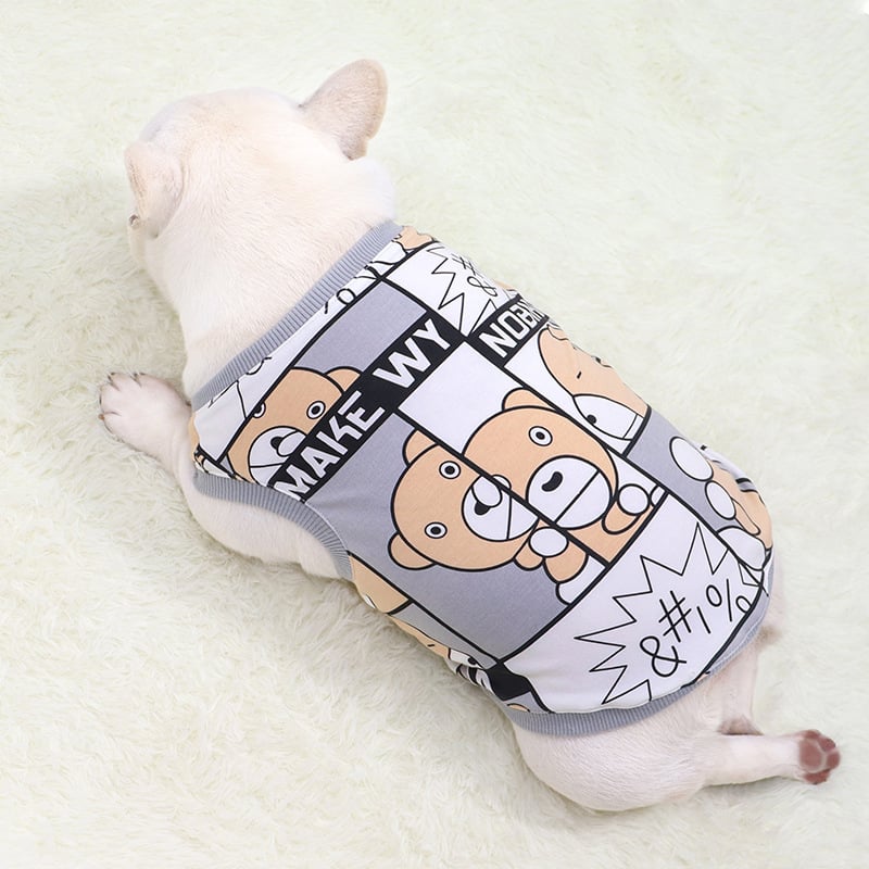 Cotton Comic Bear Vest for Bulldogs and Pugs
