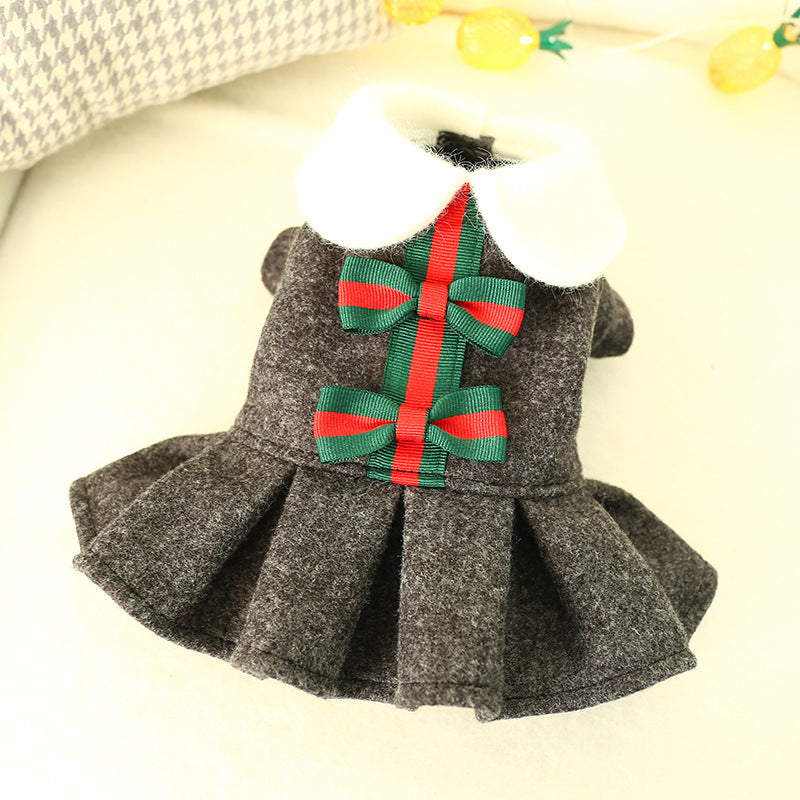 Plaid Wool Skirt with Bow for Dogs