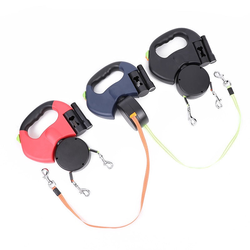 Retractable Dual Dog Leash with Light, 360° Swivel