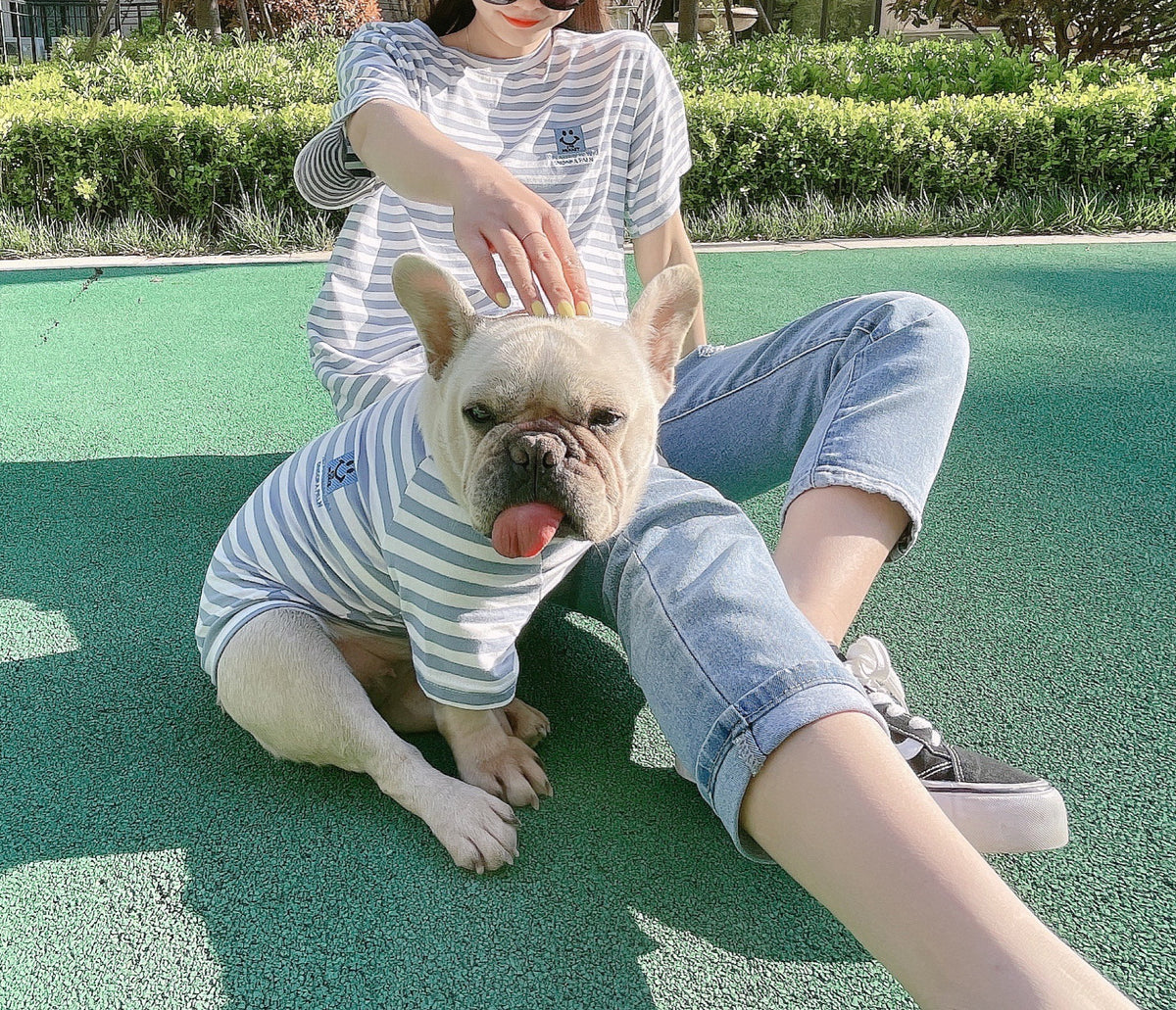 Striped Modal Cotton T-shirt for Small Pets and Owners
