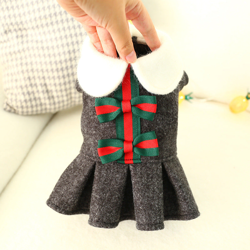 Plaid Wool Skirt with Bow for Dogs
