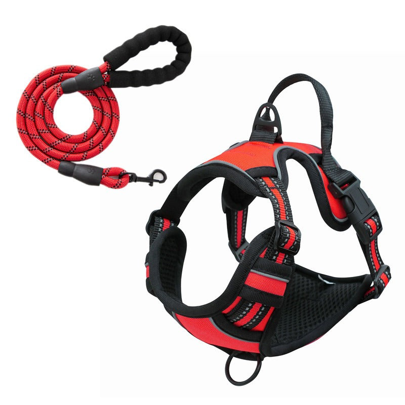 Reflective Breathable Dog Harness Leash Set - Red Suit