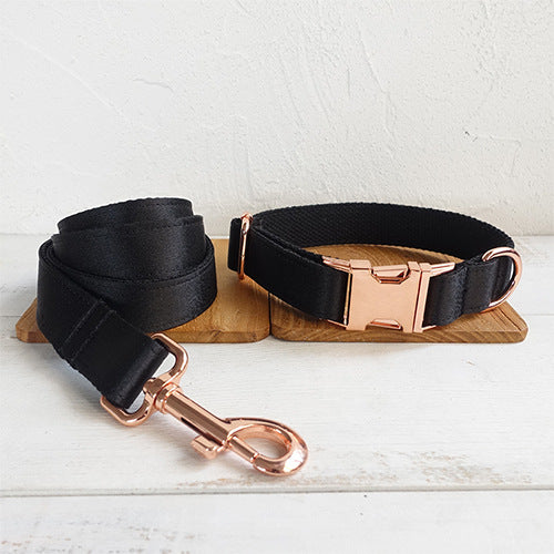 Black Fabric Dog Collar with Leash Set and Metal Buckle