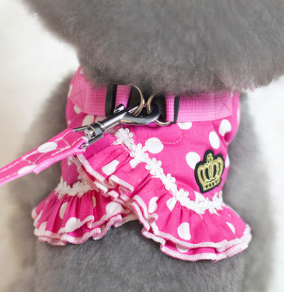 Polka Dot Dog Harness Vest with Leash for Small Pets