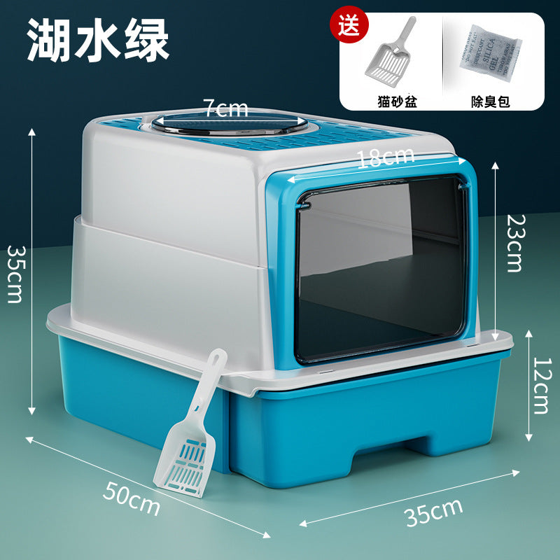 Extra Large Enclosed Cat Litter Box with Drawer System