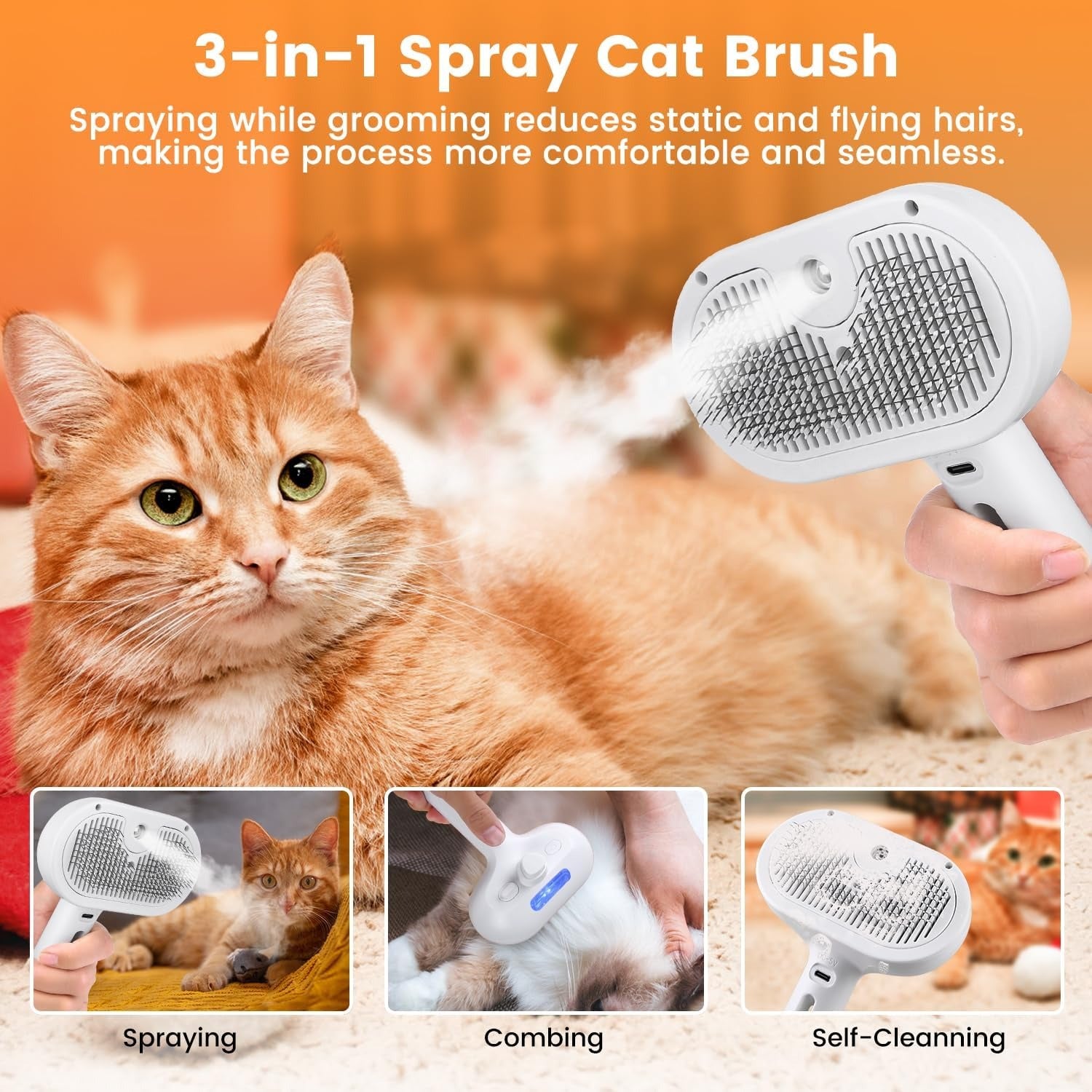 3-in-1 Cat & Dog Steam Grooming Brush