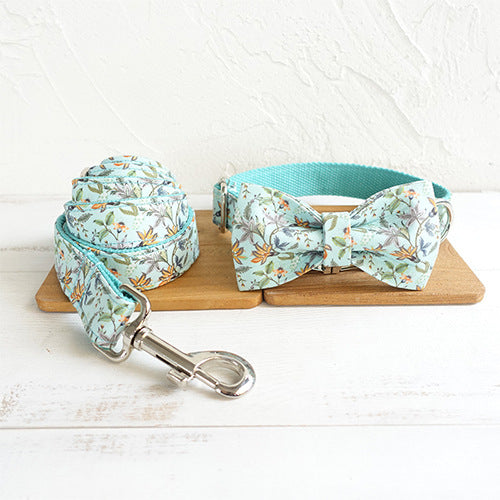 MUTTCO Printed Pet Dog Collar with Bow and Leash