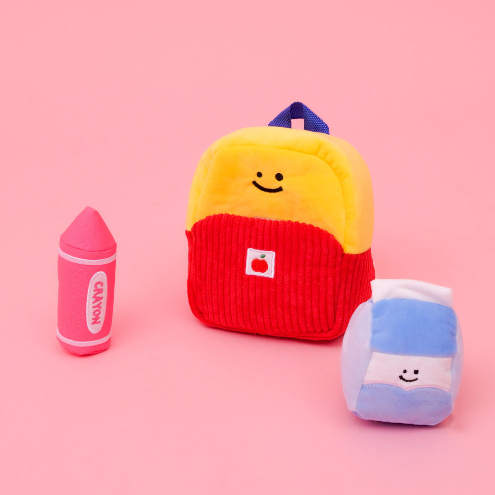 Three-Piece Dog Toy Set with School Bag