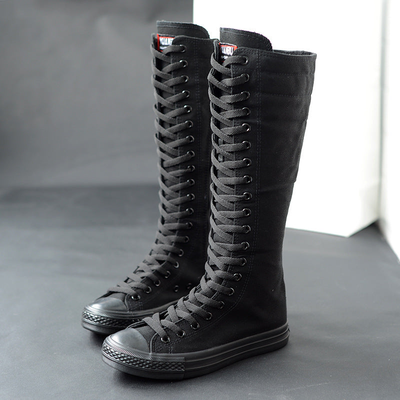 High-Top Women's Casual Canvas Zipper Boots