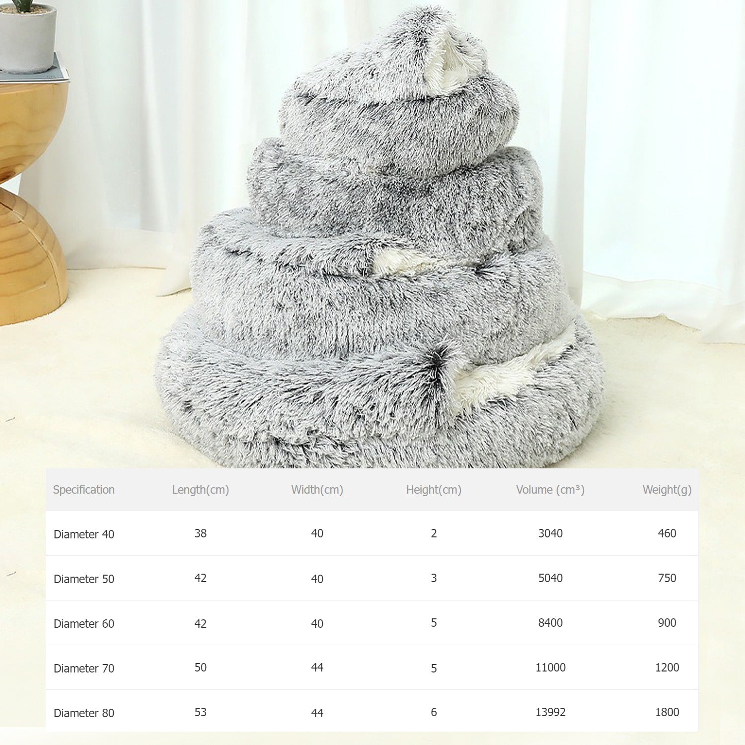 Plush Round Hooded Cat Bed