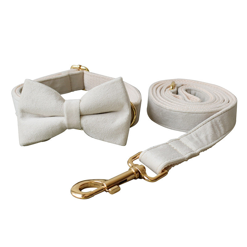 Milky White Velvet Dog Collar with Alloy Buckle