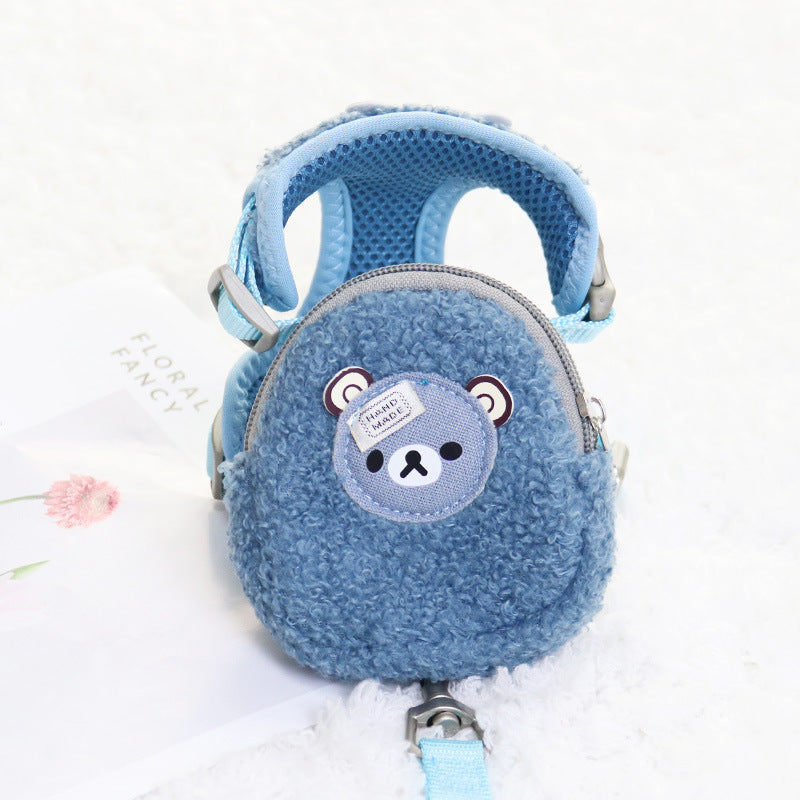 Cute Fleece Pet Backpack with Chest Strap and Leash
