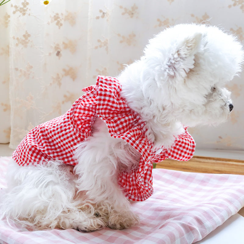 Red Check Bowknot Baby Pet Shirt Outfit