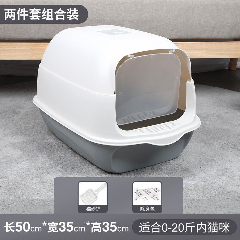 Large Enclosed Cat Litter Box with Door for Pets