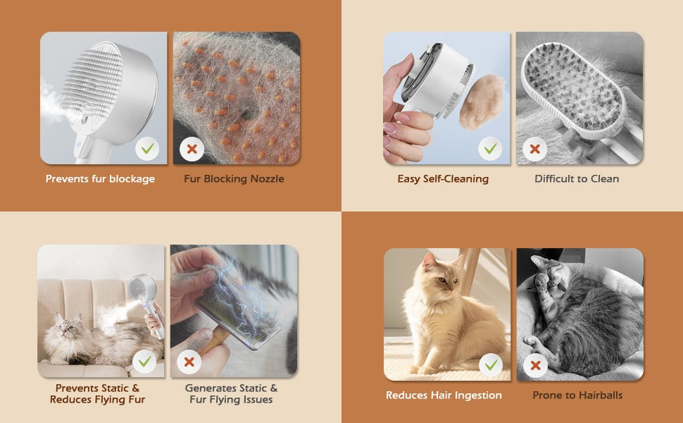 Cat Steam Shedding Brush with Spritz & Massage