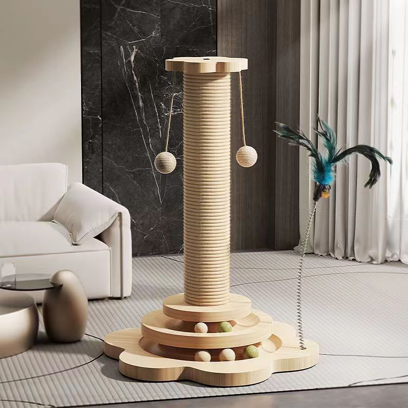 Wholesale Solid Wood Cat Toy with Sisal Scratch Post