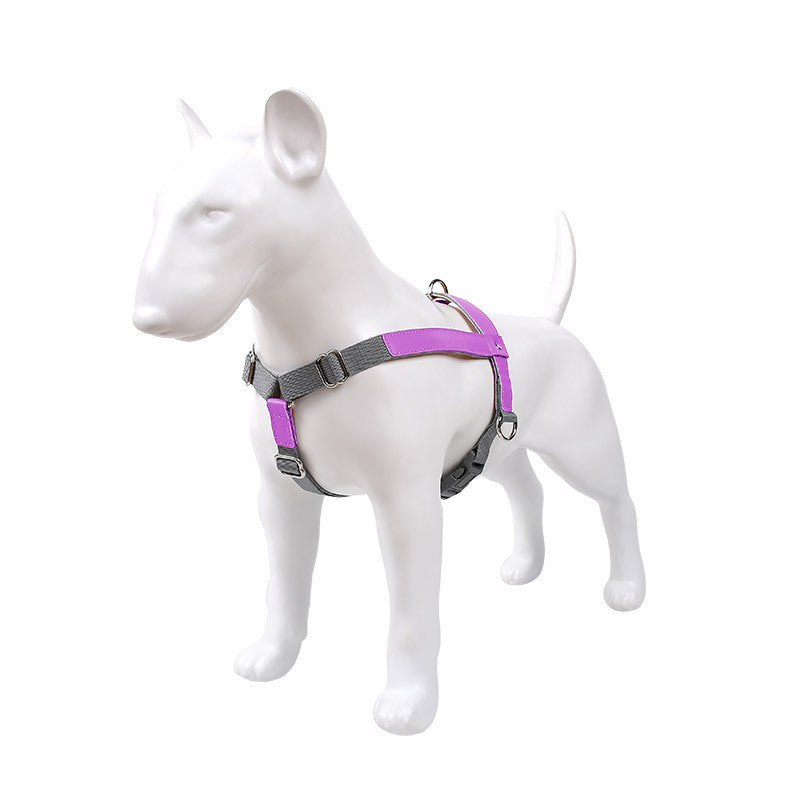 Leather Dog Chest Harness Vest with Nylon Leash Set