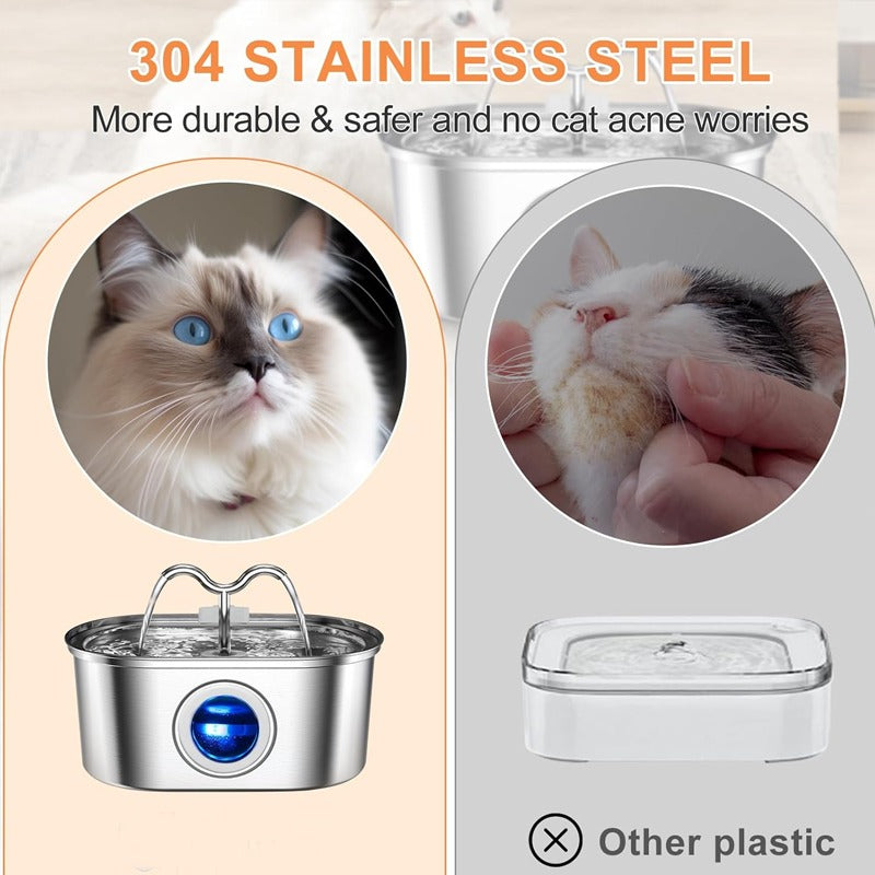 3.2L Cowhorn Pet Water Dispenser - Stainless Steel Fountain with 4 Filters
