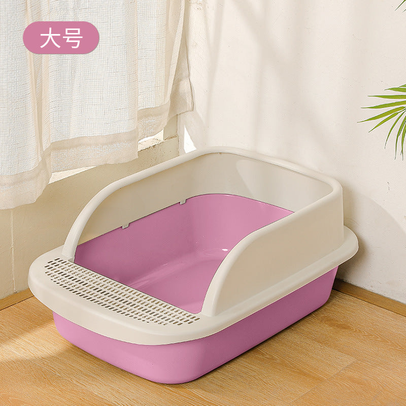 Large Cat Litter Box with Half Enclosure and Splash Guard