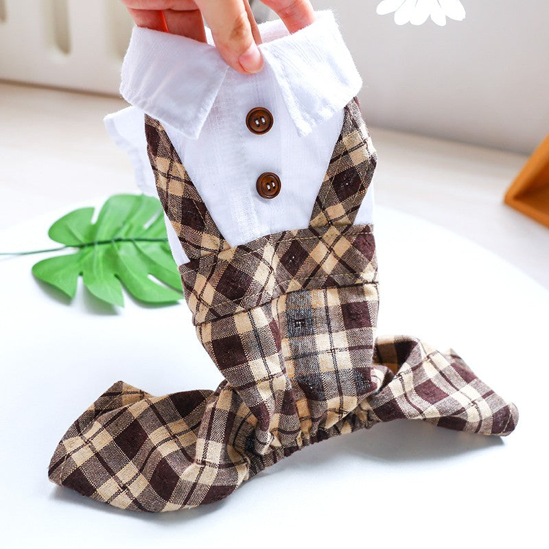 Coffee Lattice Suspenders Skirt for Dog and Cat Clothes