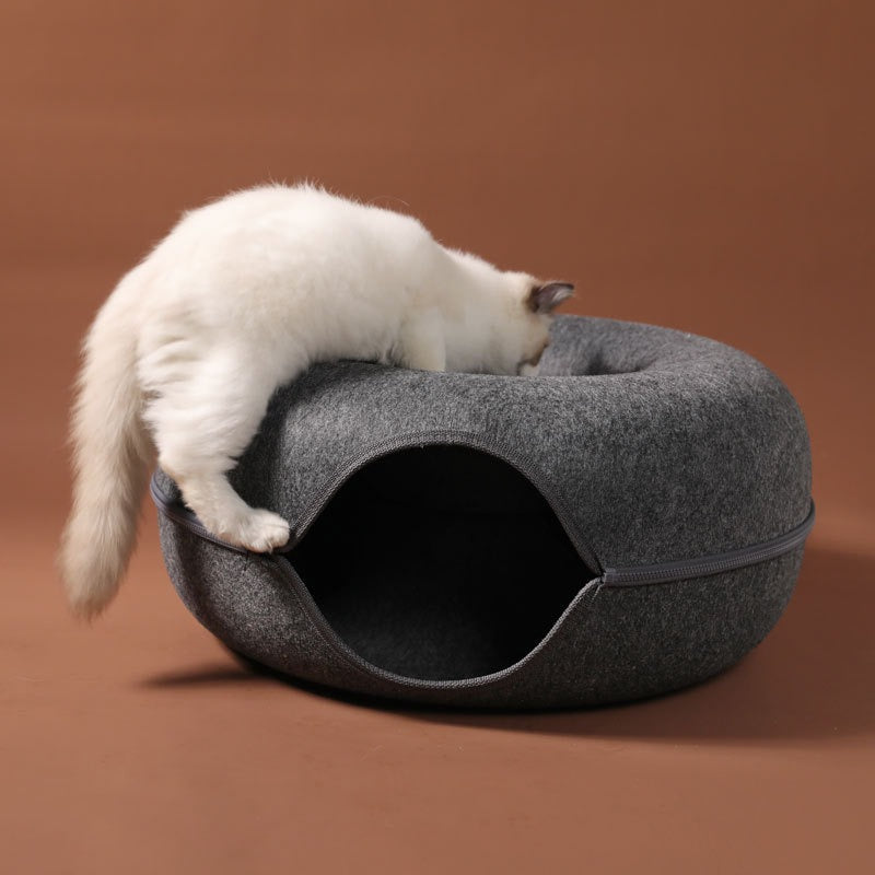 Felt Cat Tunnel Nest Dual-Use Round Bed