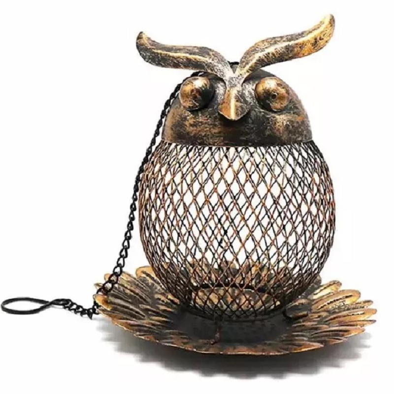 Outdoor Iron Owl Hummingbird Feeder for Courtyards