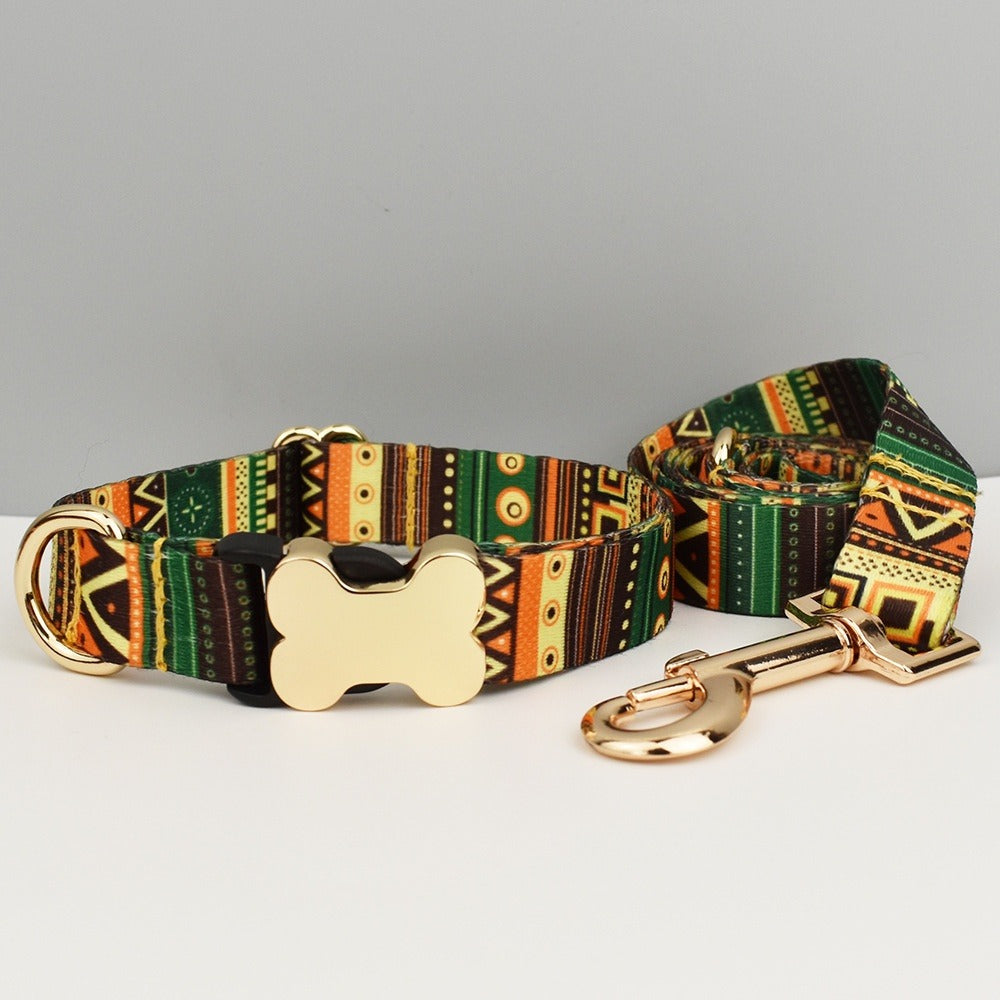 Ethnic Webbing Bone Buckle Pet Collar