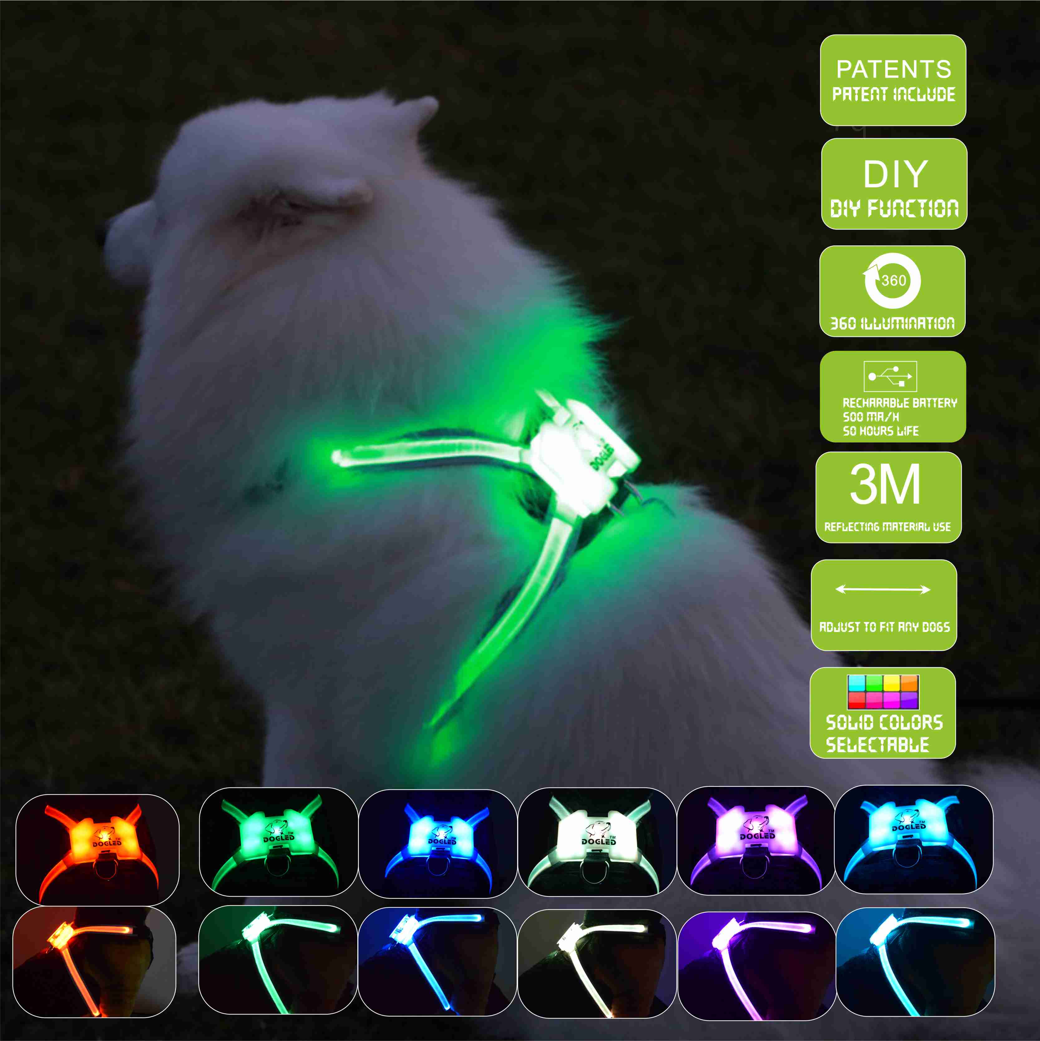 LED USB Rechargeable Silicone Dog Collar for All Sizes