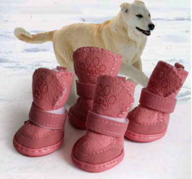 Dog Shoes for Pets, Fleece Snow Boots in Khaki & Pink