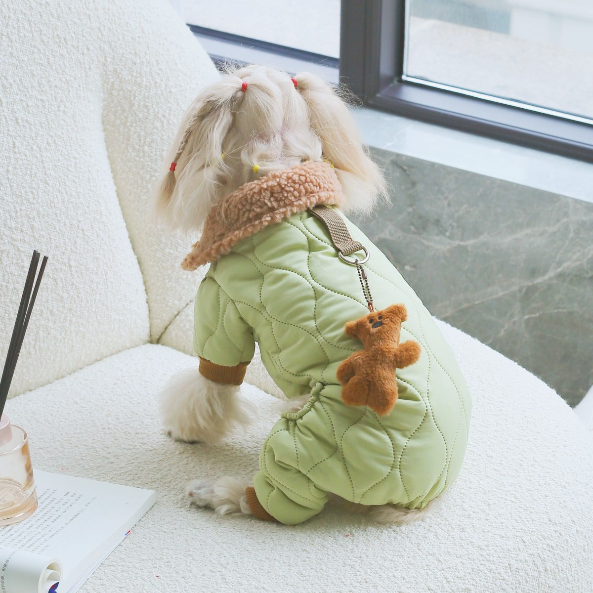Extra Thick Pet Dog Jacket with Toy Bear Pendant