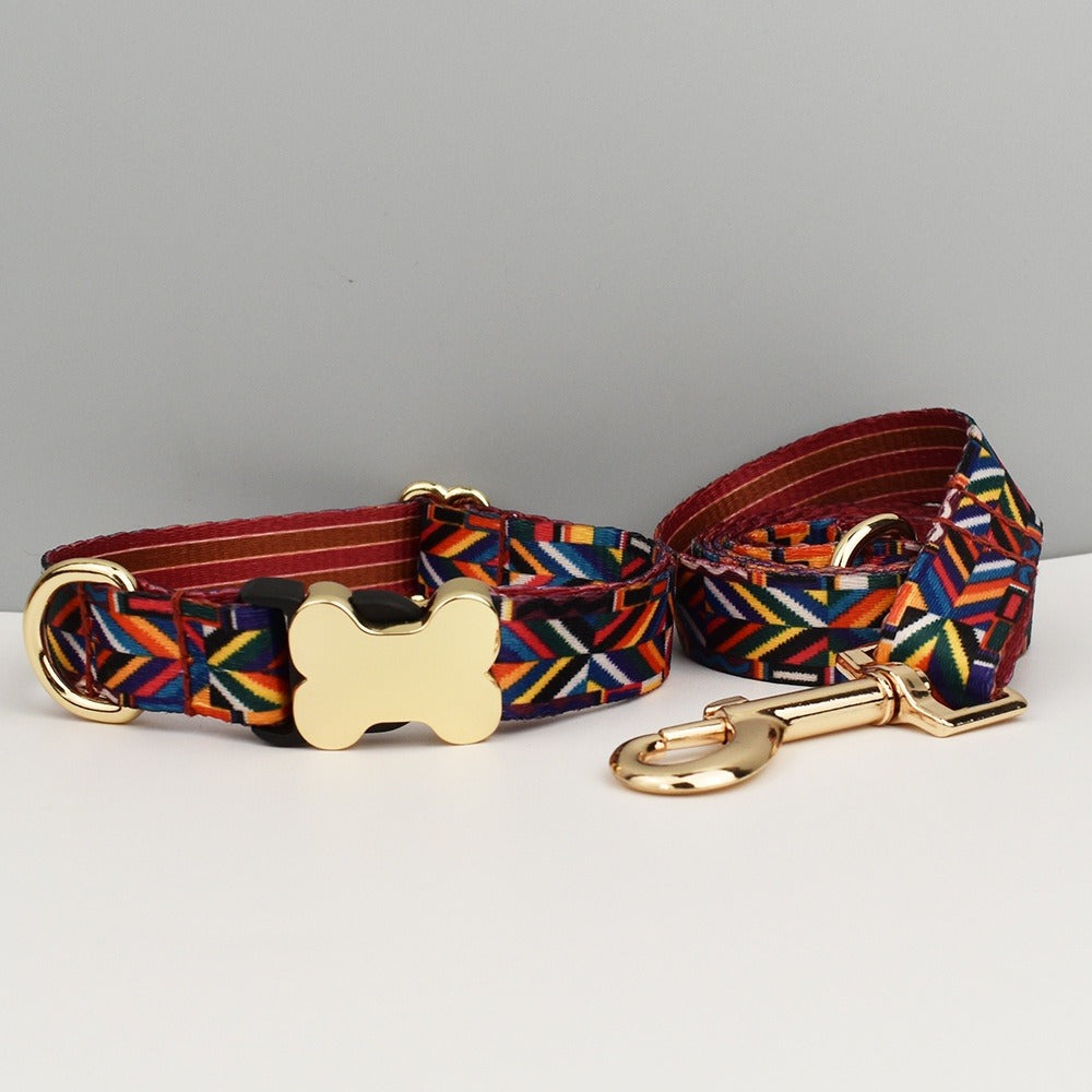 Ethnic Webbing Bone Buckle Pet Collar